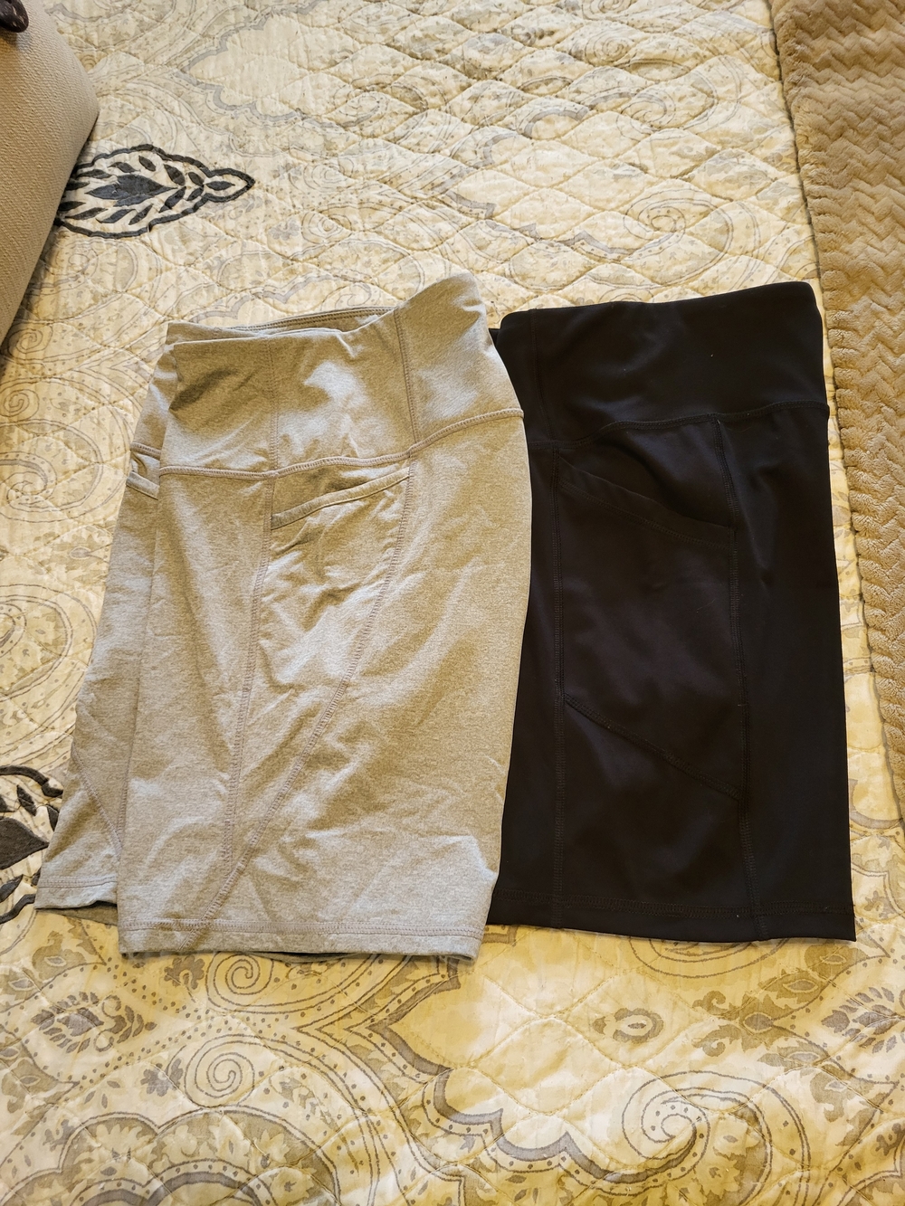 Avia Gray and Black High-Rise Bike Shorts with Side Pockets